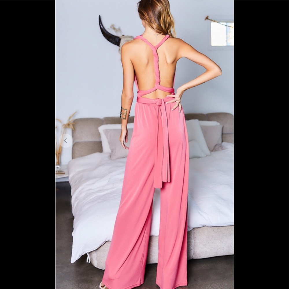 Deep neck multi way jumpsuit. - Picture 4 of 6